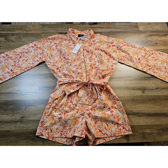 Vici Pants - Vici Collection Floral Coastal Romper NWT Women's L Resortwear Belted Tie